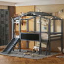 Loft House Bed With Ladder And Slide, With board And Light Strip On The Roof by HouseOfZazla
