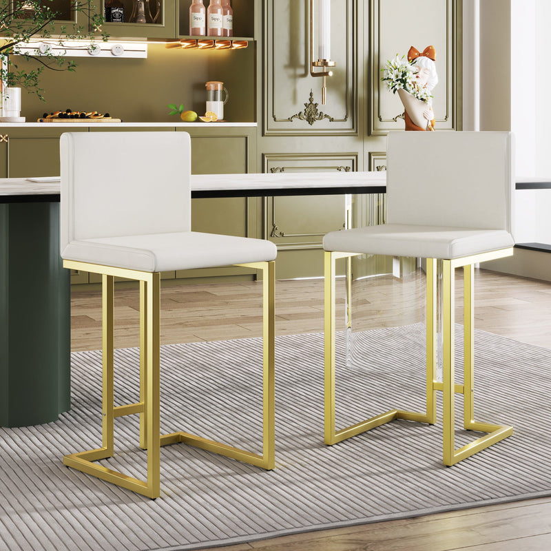 25.8" Counter Height Bar Stools Set of 2, Mid-Century Modern Gold Counter Height Bar Stools with Back