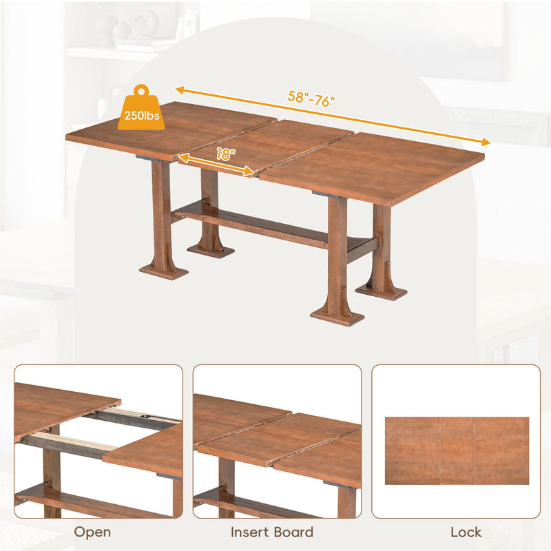 TOPMAX Farmhouse 76inch 6-Piece Extendable Dining Table Set, photo 7 of 10