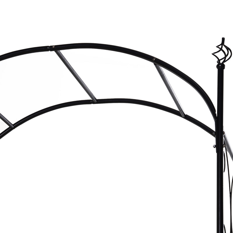 84" Garden Arch Arbor with Gate, Metal Arch Trellis, Garden Archway for Climbing Vines, Wedding Ceremony Decoration, Flourishes & Arrow Tips, Black