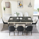 Luxury Modern Dining Table With 6 Chairs Marble Top Titanium Plated Base - Black by Unique Piece Furniture
