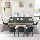 Luxury Modern Dining Table With 6 Chairs Marble Top Titanium Plated Base - Black by Unique Piece Furniture