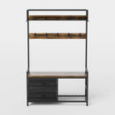 Hall Tree With 2 Movable Drawers, Shoe Storage, Shelves, Garment Racks, And 23 Hooks For Entryway - Rustic Brown by HouseOfZazla