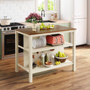 Rustic 3 Piece Stationary Kitchen Island Set With 2 Seatings, With 2 Open Shelves by Unique Piece Furniture