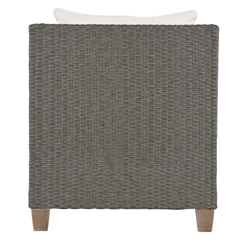 4-Piece Rattan Outdoor Conversation Sofa Set with Wooden Coffee Table and Cushions Seating 5 People for Patio, Garden and Backyard (Grey)