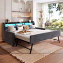 Twin Size Daybed With Trundle With LED Light ? Charging Station - Dark Gray by HouseOfZazla