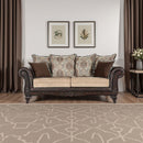 Brookridge - Rolled Arm Sofa With Ornate Details And Mixed Upholstery - Brown