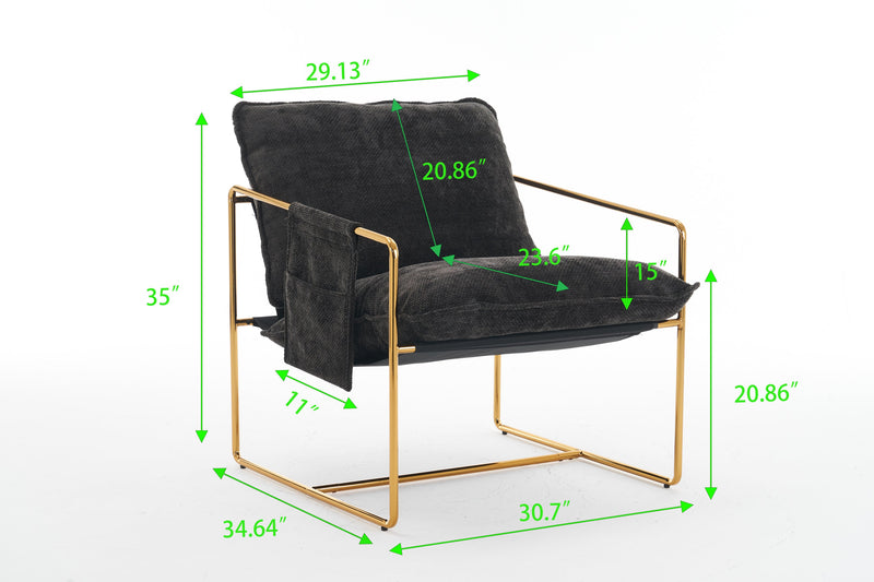 2 Sets 1 Case, Upholstered Hanging Armchair with Arm PocketsMetal frame, gold-plated craftsmanship, crushed foam cushions and skin-friendly woven fabric for living room and bedroom. Dark Gray