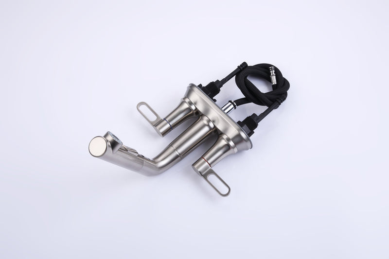 2 Handle Bathroom Sink Faucet 3 Hole with Pull Out Sprayer, Centerset Bathroom Faucets, 4 Inch Centerset Bathroom Faucet with Retractable Hose, Hot and Cold Water Mixing Faucet