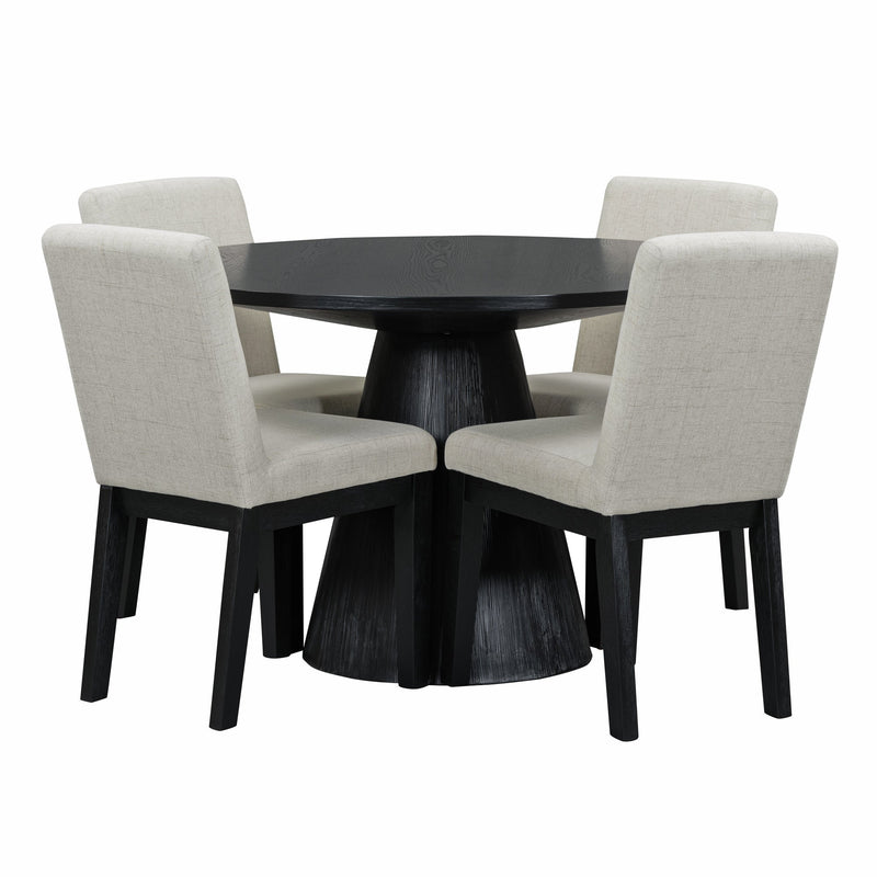 5-piece Dining Set Retro Round Table with 4 Upholstered Chairs for Living Room, Dining Room (Black)