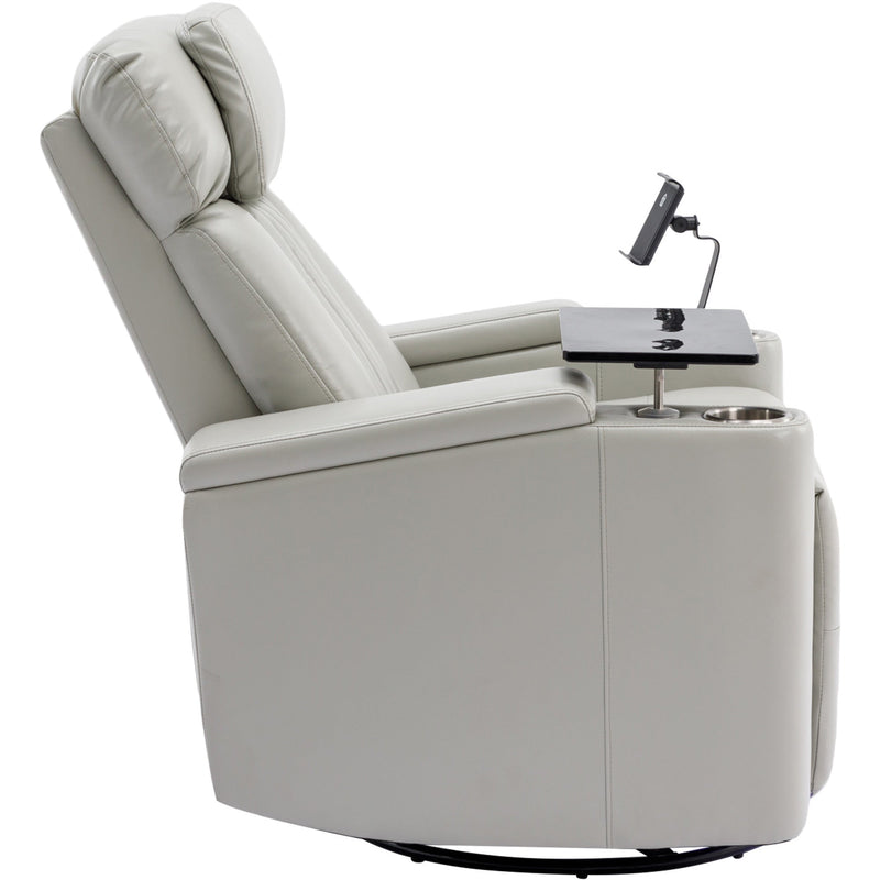 270 Power Swivel Recliner,Home Theater Seating With Hidden Arm Storage and LED Light Strip,Cup Holder,360 Swivel Tray Table,and Cell Phone Holder,Soft Living Room Chair,Grey