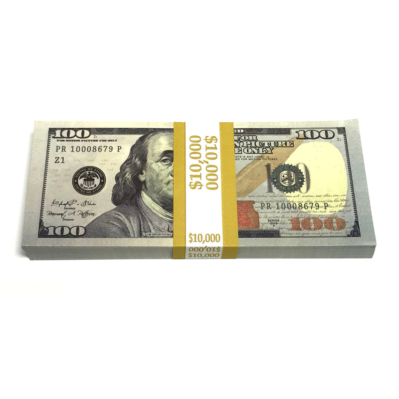 Money Prop - New Style $100's Crisp New $10000 Full Print Stack