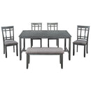 6 Piece Wooden Dining Table set, Kitchen Table set with 4 Chairs and Bench, Farmhouse Rustic Style,Gray