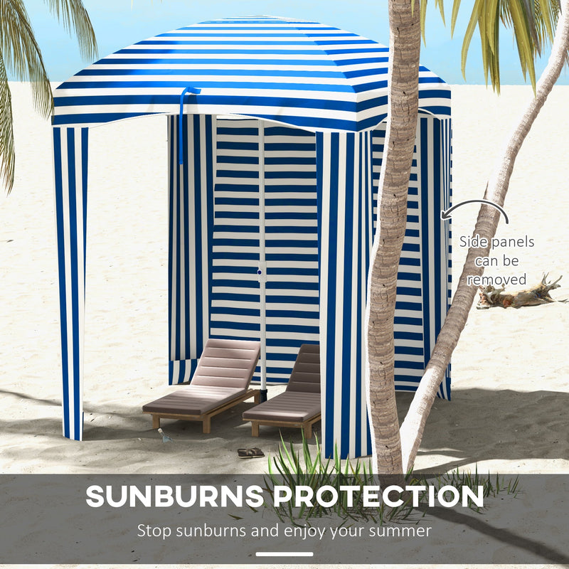 5.9' x 5.9' Portable Beach Umbrella, Ruffled Outdoor Cabana with Walls, Vents, Sandbags, Carry Bag, Blue & White Stripe