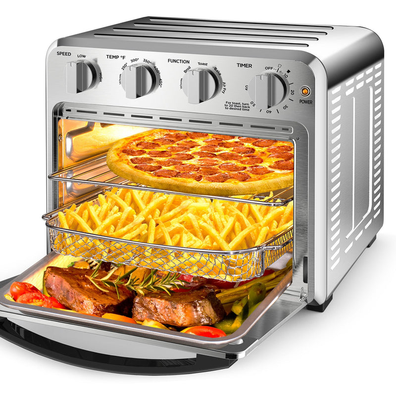 Geek Chef Air Fryer Toaster Oven Combo, 4 Slice Toaster Convection Air Fryer Oven Warm, Broil, Toast, Bake, Air Fry, Oil-Free, Accessories Included, Stainless Steel, Silver (16QT Air Fryer Oven)