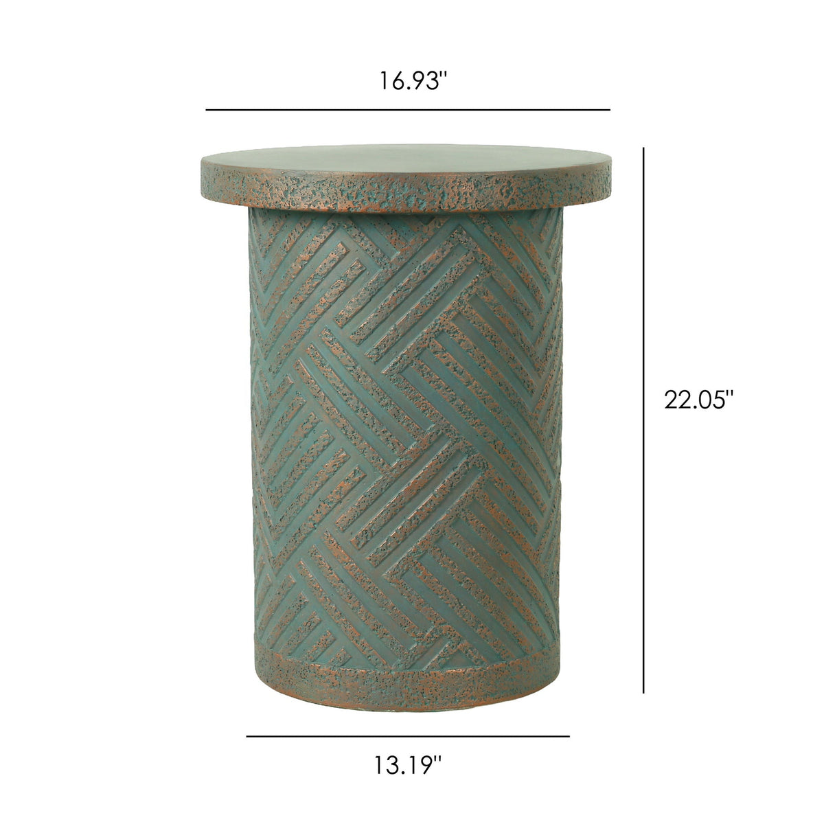 Round Outdoor End Table With Tree Stump Design For Patio - Golden / Green / Peacock, photo 4 of 7