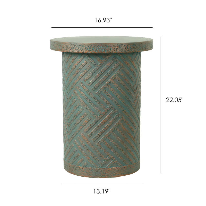 Round Outdoor End Table With Tree Stump Design For Patio - Golden / Green / Peacock, photo 4 of 7