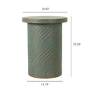Round Outdoor End Table With Tree Stump Design For Patio - Golden / Green / Peacock