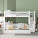 Twin Over Twin Bunk Bed With Trundle And Staircase - White by HouseOfZazla