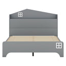 3-Pieces Bedroom Sets Full Size House Bed with Storage Headboard, Wooden Nightstand and Storage Dresser,Gray
