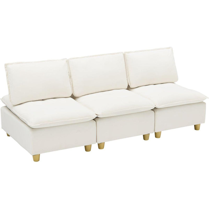 88-inch simple, modern and ultra-comfortable straight-row three-seater off-white flannel sofa is suitable for living rooms, bedrooms and balconies.