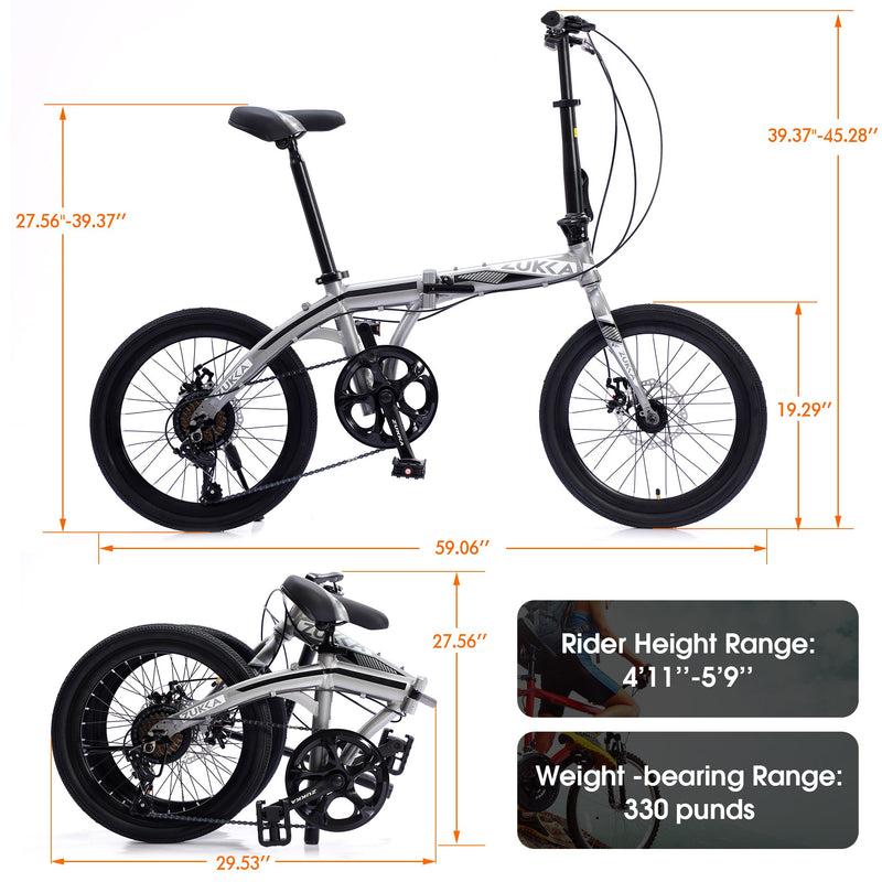 20" Folding City Bike Aluminum Frame 8 Speed Folding Bike