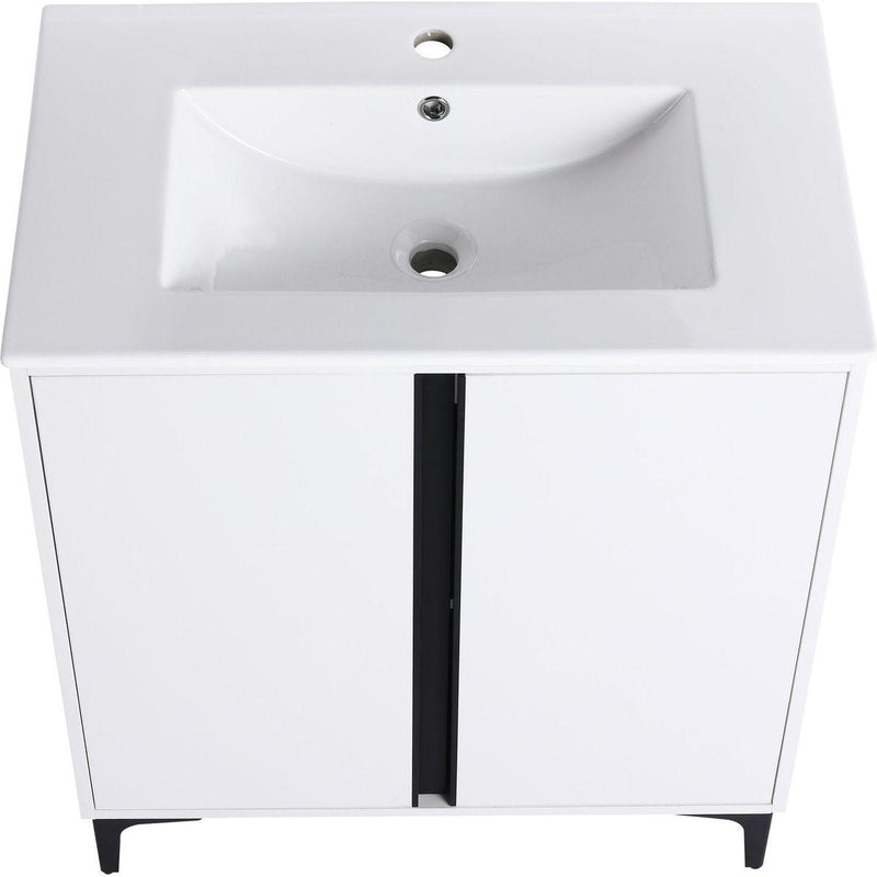 30" Freestanding Bathroom Vanity With Ceramic Sink-BVB06730WH-