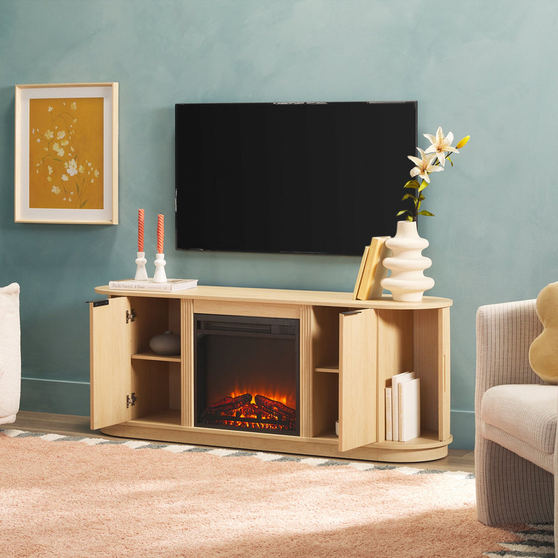 Chloe Modern Scandinavian Reeded Fireplace TV Stand