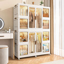 Portable Wardrobe Closet Storage Organizer For Clothes With Magnetic Doors, 12 Cubes & 2 Hanging Rods - White by HouseOfZazla