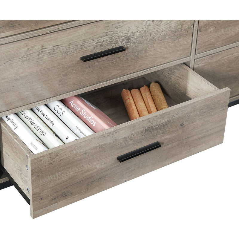 Wood Dresser with 7 Drawers, Wooden Storage Closet for Bedroom, Solid Clothes Cabinet with Sturdy Steel Frame, 48.58"Wx15.75"Dx31.22"H, 48 inch, Rustic Grey