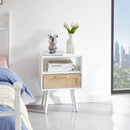 15.75" Rattan End Table With Drawer And Solid Wood Legs, Modern Nightstand, Side Table For Living Room, Bedroom by Unique Piece Furniture