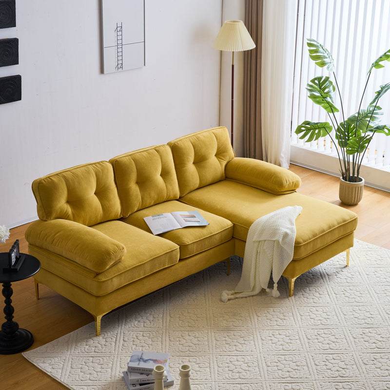 83" Modern Sectional Sofas Couches Velvet L-Shaped Couches for Living Room, Bedroom, Yellow
