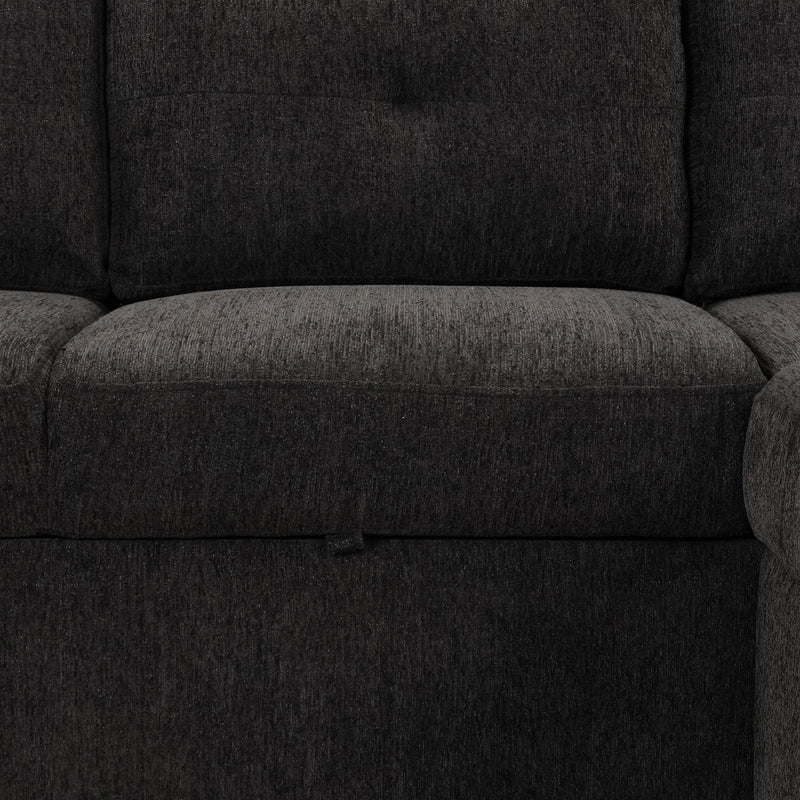 83.8" Reversible Sectional Pull-Out Sofa Bed L-Shaped Corner Sofa Couch with Storage Chaise, USB Ports, Power Sockets, Cup Holder for Living Room, Bedroom, Study, Black