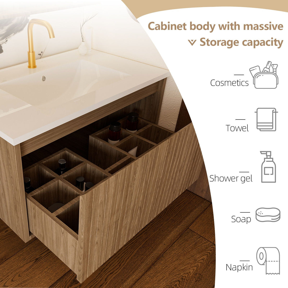 Wall Mounted Floating Bathroom Vanity With Sink And Drawers, photo 25 of 40