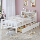 Bed With Headboard Storage Rack, 2 Under Bed Drawers, 3 Side Guardrails For Safety