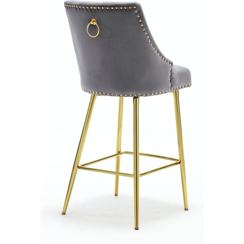 velvet high bar chair with gold zipper high back, suitable for bar area, dining area, leisure area and other occasions