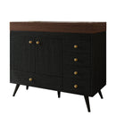 36" Freestanding Bathroom Vanity with Faux Marble Top, Ceramic Sink, 5 Drawers & Stainless Steel Legs by HouseOfZazla