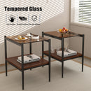 Modern Rectangle End Table (Set of 2) With Tempered Glass Tabletop And Layer - Brown by HouseOfZazla