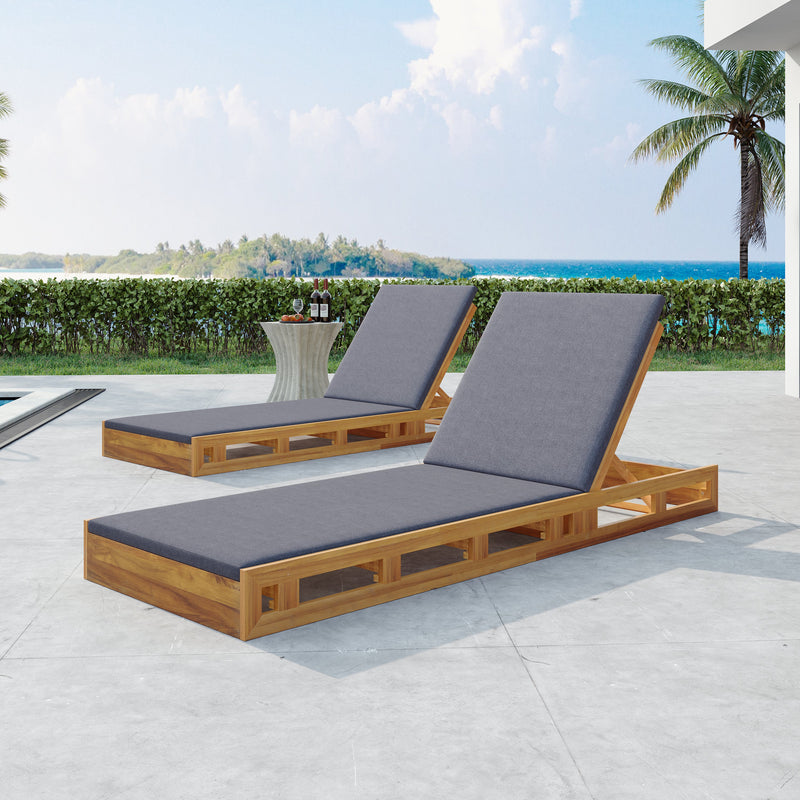 Acacia Wood Lounge Chaise Set with Water-Resistant Cushions, photo 6 of 10