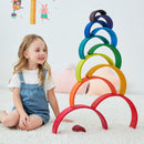 12-Piece Large Wooden Rainbow Stacking Blocks – Primary Colors | Pine or Linden Wood Options