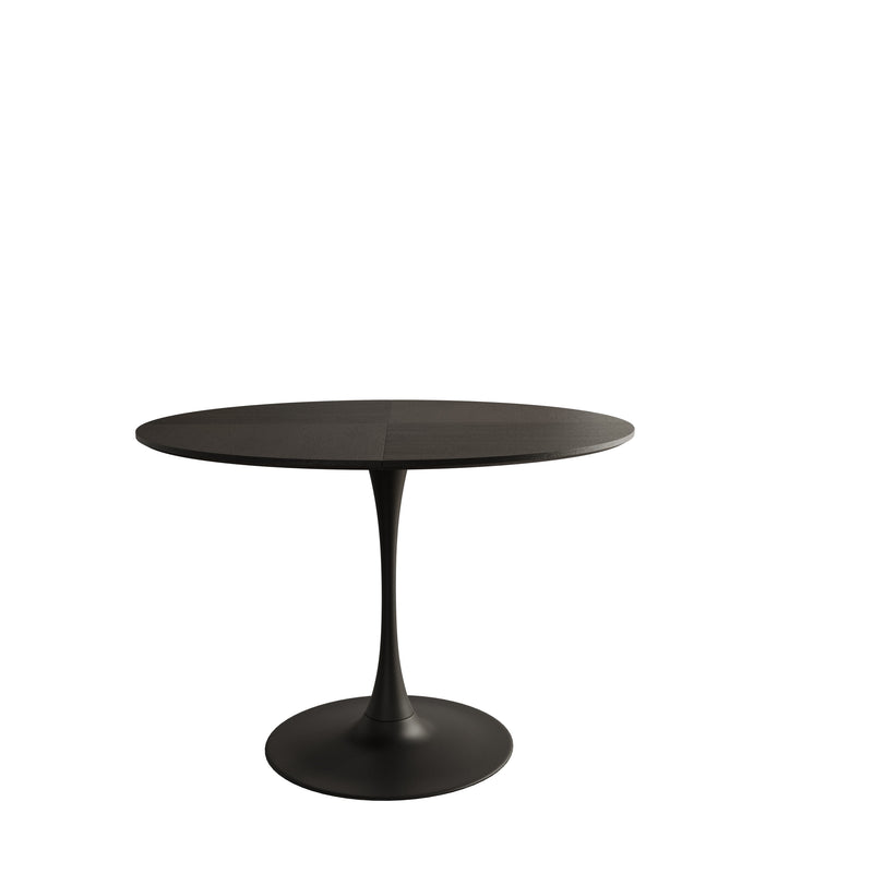 47.24"Modern Round Dining Table,Four Patchwork Tabletops with Black Color Solid Wood Grain Table Top,Metal Base Dining Table, End Table Leisure Coffee Table