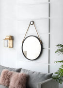 Handsome Cleveland Mirror With Rope Strap Contemporary Design Circle Mirror With Round Metal Frame For Wall Decor by Unique Piece Furniture