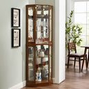 6 Shelf Corner Curio Display Cabinet with Lights, Mirrors and Adjustable Shelves, Walnut
