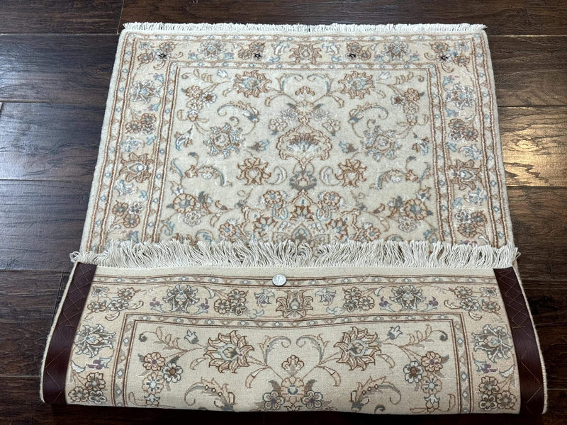 Small Persian Tabriz Rug 2.6 x 3.8, Vintage, Wool and Silk Highlights, Fine 225 KPSI