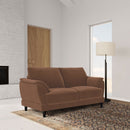 Dania - Upholstered Crescent Loveseat With Curved Tufted Arms - Rust by HouseOfZazla