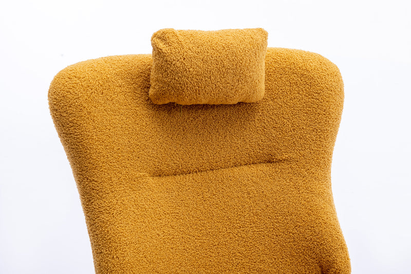 35.5 inch Rocking Chair, Soft Teddy Velvet Fabric Rocking Chair for Nursery, Comfy Wingback Glider Rocker with Safe Solid Wood Base for Living Room Bedroom Balcony (TURMERIC)