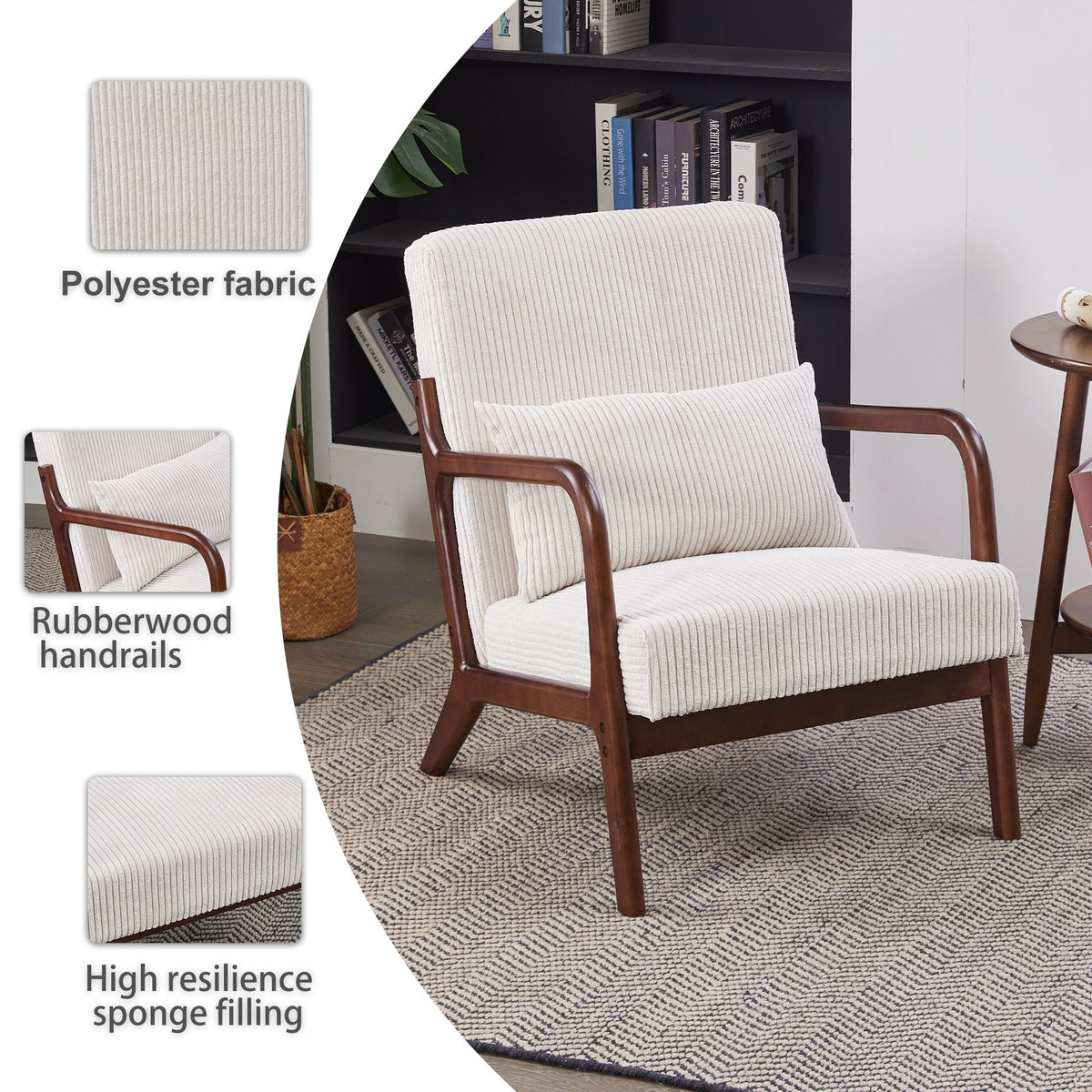 Accent Chair With Pillow And Wood Frame, photo 7 of 14