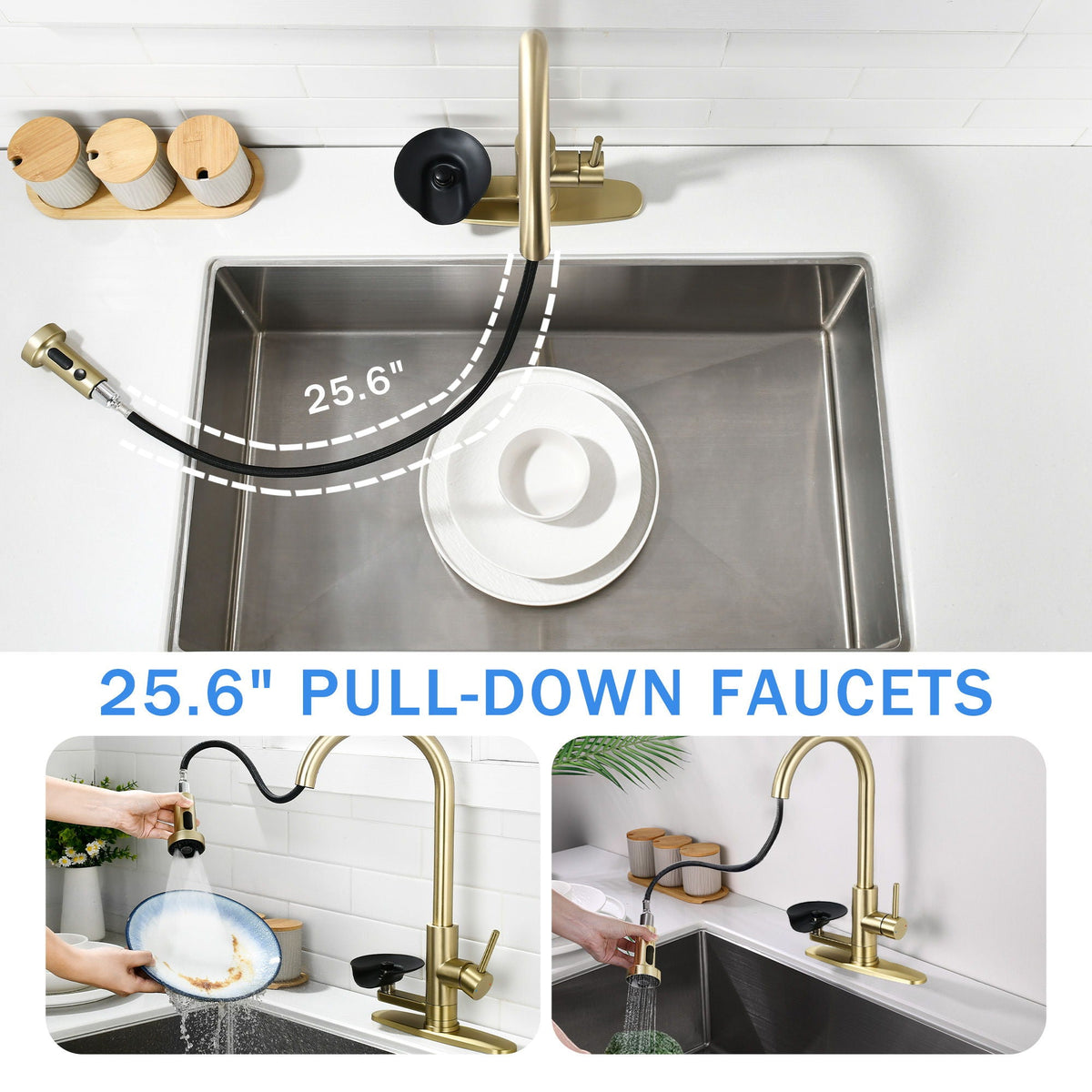 3 In 1 Kitchen Faucet With Press Type Glass Rinser, High Arc Pull Down Sprayer, photo 16 of 28