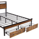 Modern Metal Platform Bed Frame With Wooden Headboard And Footboard, USB Charging Station, LED Lights, 2 Drawers by Unique Piece Furniture