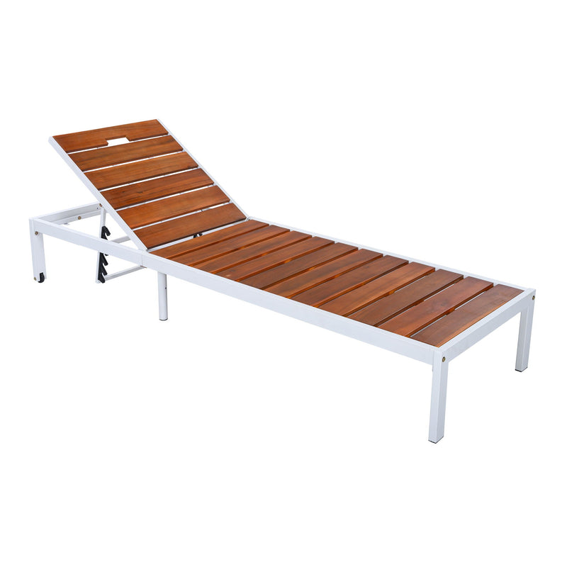 Outdoor Chaise Pool Lounge Chairs With Adjustable Backrest - Brown / White, photo 10 of 17